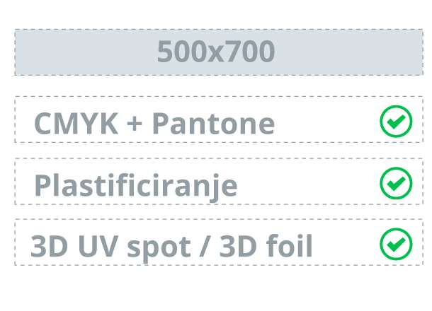 Pole 500x700 mm: CMYK+Pantone + plastificiranje + premium dodelave