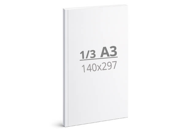 Brošura 1/3 A3: 140x297 mm - mehka vezava / šivano, lepljeno (D2)